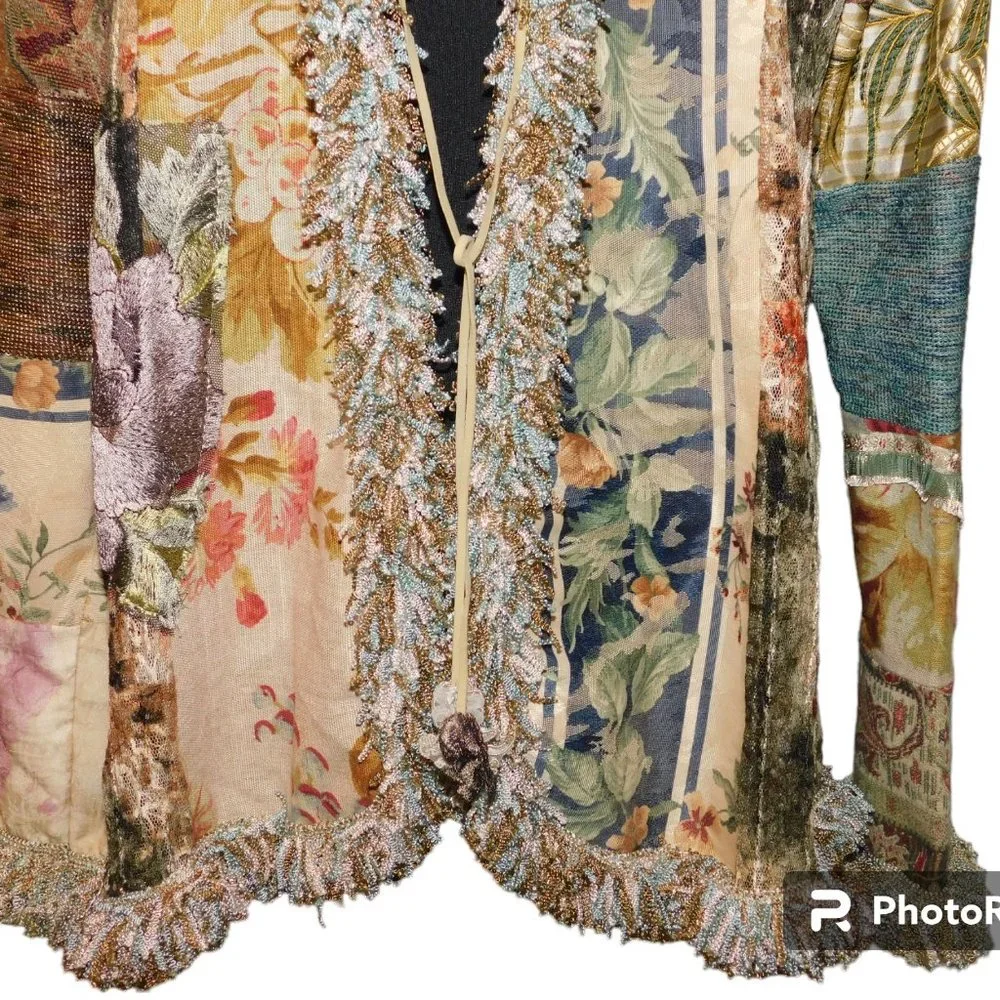 Lee Anderson Linen/Silk Blend Jacket Embroidered Tie Front Size Medium Vintage - Picture 5 of 13